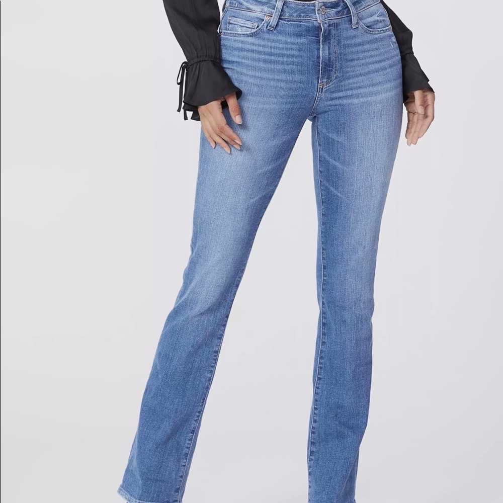 PAIGE High rise Manhattan bootcut in Spritz distressed